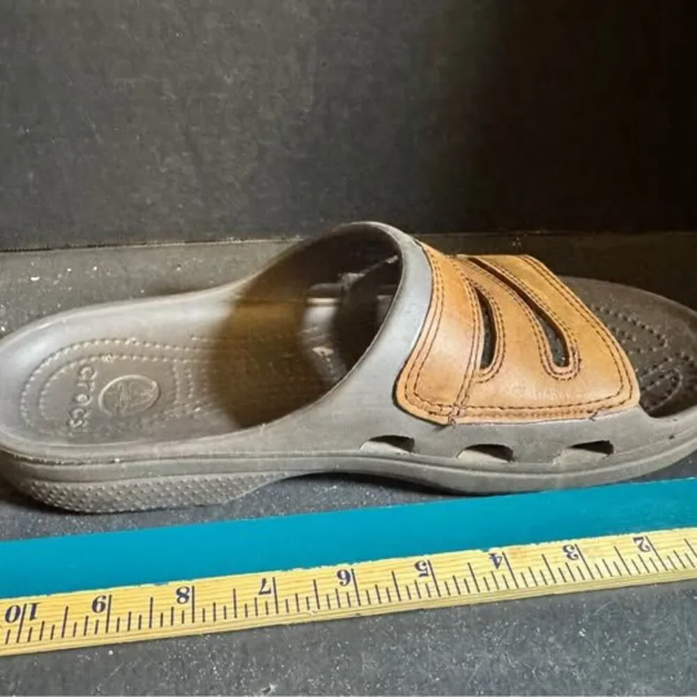 Crocs Brown and Tan Slide Sandals
